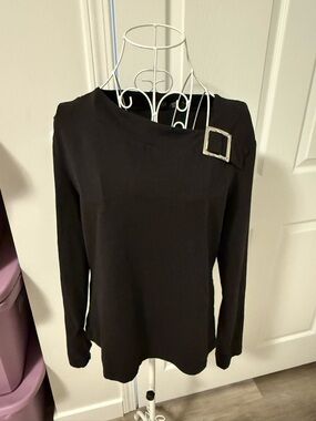 New York & Company Black Long Sleeve Top with Shoulder Buckle